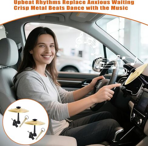 2-Pack Car Cymbal Air Vent, Mini Car Drum Set with Drumsticks - Easy Clip-On Stainless Steel Cymbals for Drummers & Music Lovers, Fun Musical Accessory & Dashboard Decor, Fits Most Vehicles (Gold) in Saudi Arabia