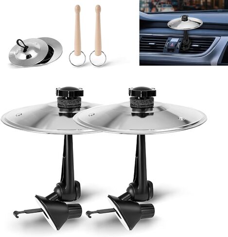PIFOOG 2 Pack Car Cymbal Air Vent Mini Drum Sticks Clip on Car Crash Cymbals Set Auto Musical Symbol Driving Fun Gifts for Music Drummer Lovers Adjustable Metal Alloy Silver Gadgets in Saudi Arabia