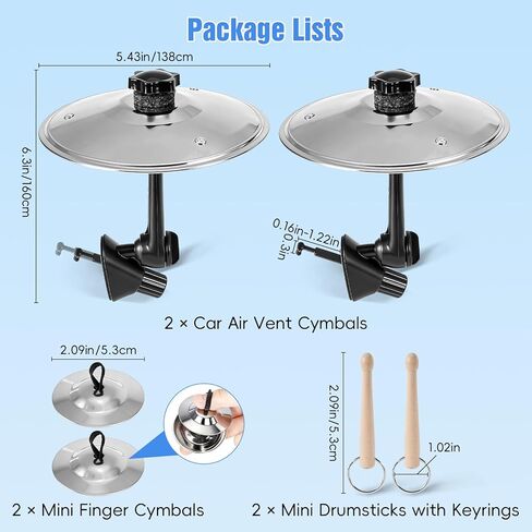 PIFOOG 2 Pack Car Cymbal Air Vent Mini Drum Sticks Clip on Car Crash Cymbals Set Auto Musical Symbol Driving Fun Gifts for Music Drummer Lovers Adjustable Metal Alloy Silver Gadgets in Saudi Arabia