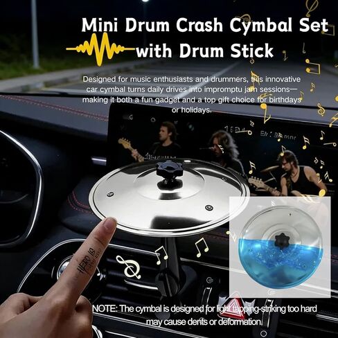 2PCS Car Cymbal Air Vent, Car Drum Cymbal Air Vent Clip, Mini Metal Crash Cymbal Air Vent Clip, for Fun Accessory for Drummers and Music Lovers, Fits Most Vehicles,with Drum Stick in Saudi Arabia