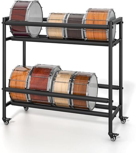 Snare Drum Rack Stand, 2 Tier Snare Display Rack with Wheels, Snare Drum Holder Storage Stands with Foam Pad for Retail Stores, Music Studios, Home in Kuwait