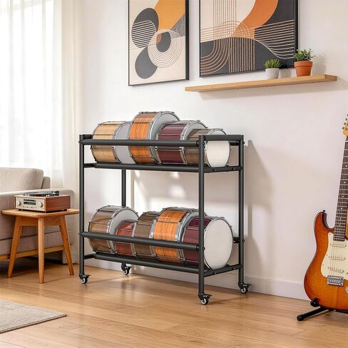 Snare Drum Rack Stand, 2 Tier Snare Display Rack with Wheels, Snare Drum Holder Storage Stands with Foam Pad for Retail Stores, Music Studios, Home in Kuwait