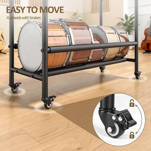 Snare Drum Rack Stand, 2 Tier Snare Display Rack with Wheels, Snare Drum Holder Storage Stands with Foam Pad for Retail Stores, Music Studios, Home in Kuwait