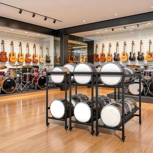 Snare Drum Rack Stand, 2 Tier Snare Display Rack with Wheels, Snare Drum Holder Storage Stands with Foam Pad for Retail Stores, Music Studios, Home in Kuwait