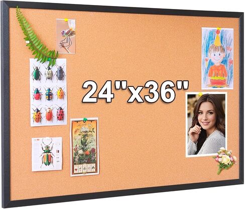 Cork Bulletin Board, 36'' X 24'', Wood Framed Corkboard, Cork Board for Home, School and Office, Decorative Push Pin Board with 20 Push pins in Kuwait