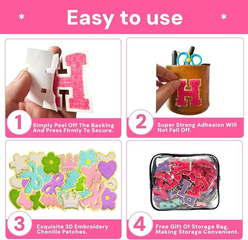 200PCS Self-Adhesive Chenille Patches, Gold Edged Alphabet Letters & 70 Shapes for Clothing, Jackets, Bags - No Sew DIY Crafts (Flower, Star, Heart, Multicolor) (200) in Kuwait