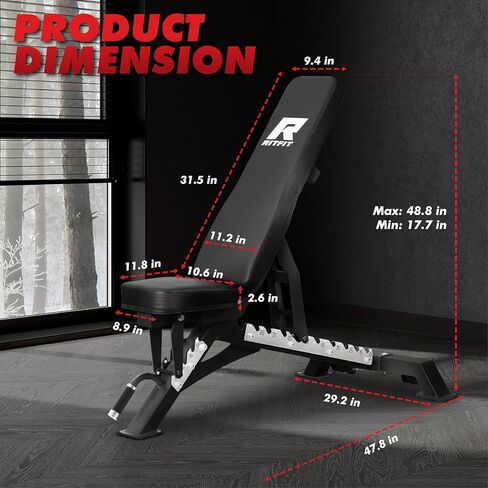 RITFIT Adjustable Weight Bench with Multiple Back Positions for Full Body Workouts, Incline, Decline, and Flat Settings for Home Gym Strength Training, 1300LB Capacity in Kuwait