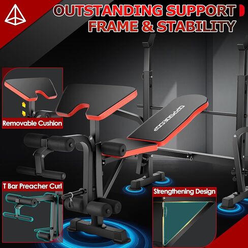 OPPSDECOR 900LBS All in One Weight Bench Set with Squat Rack Adjustable Workout Bench with Leg Developer Preacher Curl Rack Fitness Strength Training Bench for Home Gym in Saudi Arabia