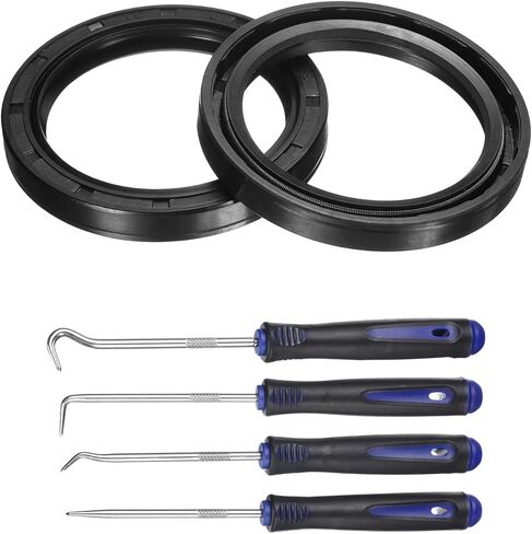 uxcell 2Pcs Oil Seal, 35x47x7mm TC Nitrile Rubber Double Lip Cover with Hook Kit and Spring for Mechanical Automobile Bearing Shaft, Black in Kuwait