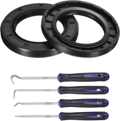 uxcell 2Pcs Oil Seal, 35x47x7mm TC Nitrile Rubber Double Lip Cover with Hook Kit and Spring for Mechanical Automobile Bearing Shaft, Black in Kuwait