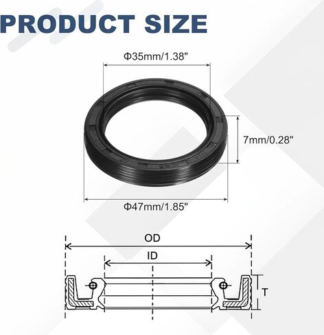 uxcell 2Pcs Oil Seal, 35x47x7mm TC Nitrile Rubber Double Lip Cover with Hook Kit and Spring for Mechanical Automobile Bearing Shaft, Black in Kuwait