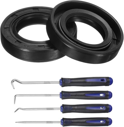 uxcell 2Pcs Oil Seal, 20x34x7mm TC Nitrile Rubber Double Lip Cover with Hook Kit and Spring for Mechanical Automobile Bearing Shaft, Black in Kuwait