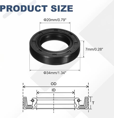 uxcell 2Pcs Oil Seal, 20x34x7mm TC Nitrile Rubber Double Lip Cover with Hook Kit and Spring for Mechanical Automobile Bearing Shaft, Black in Kuwait