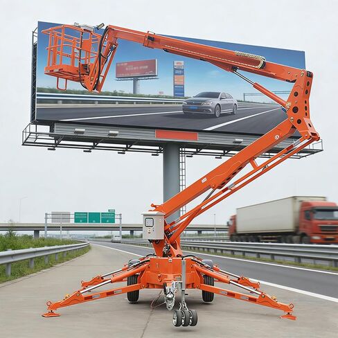 Articulated Cherry Picker Lift with Tight Steering | Boom Lifts with 360° High-Altitude Rotation and Cross Obstacles, Traction Type Aerial Platform for Highway Signs, Property Management in Saudi Arabia