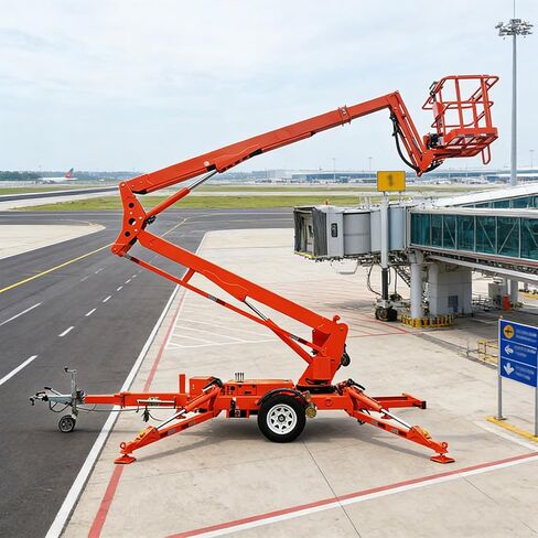 Heavy-Duty Manlift with Large Bearing Capacity for Airport, Logistics Centers | Hydraulic Telescopic Boomlift with Auto-Leveling Legs, Smooth Mechanism Traction Type Aerial Platform in Saudi Arabia