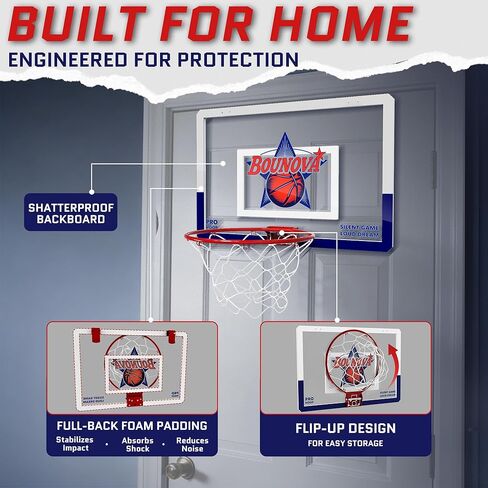 Bounova Indoor Over The Door Basketball Hoop, Large 20" x 13" Backboard, 12.6" Breakaway Rim Fits All Basketball Sizes, Indoor Hoop for Home Dorm Office in Saudi Arabia