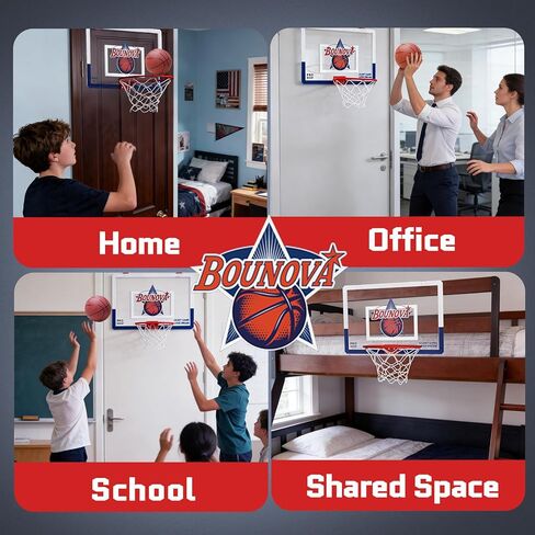 Bounova Indoor Over The Door Basketball Hoop, Large 20" x 13" Backboard, 12.6" Breakaway Rim Fits All Basketball Sizes, Indoor Hoop for Home Dorm Office in Saudi Arabia