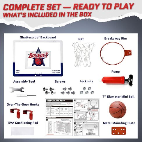 Bounova Indoor Over The Door Basketball Hoop, Large 20" x 13" Backboard, 12.6" Breakaway Rim Fits All Basketball Sizes, Indoor Hoop for Home Dorm Office in Saudi Arabia