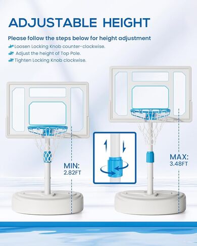 طوق كرة السلة من الفولاذ المقاوم للصدأ بجانب حمام السباحة، هدف كرة السلة لحمام السباحة قابل للتعديل مع لوحة خلفية مقاومة للكسر مقاس 32 بوصة، طوق كرة السلة المائي بجانب حمام السباحة، كرتان ومضخة متضمنة (طوق حمام السباحة 32 بوصة) in Kuwait