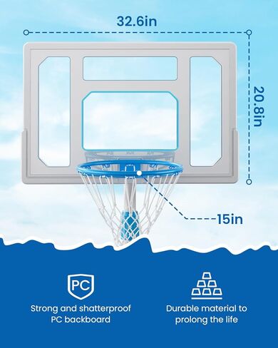 طوق كرة السلة من الفولاذ المقاوم للصدأ بجانب حمام السباحة، هدف كرة السلة لحمام السباحة قابل للتعديل مع لوحة خلفية مقاومة للكسر مقاس 32 بوصة، طوق كرة السلة المائي بجانب حمام السباحة، كرتان ومضخة متضمنة (طوق حمام السباحة 32 بوصة) in Kuwait