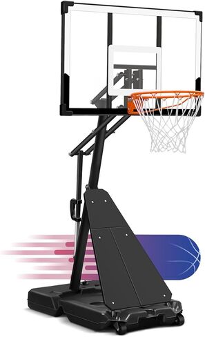 طوق كرة السلة WIN.MAX في الهواء الطلق مع لوحة خلفية مقاومة للكسر مقاس 44 بوصة وقاعدة أكبر، نظام هدف طوق كرة السلة المحمول 4.9FT-10FT قابل للتعديل، للشباب/الكبار في الفناء الخلفي/الممر/جانب حمام السباحة in Kuwait
