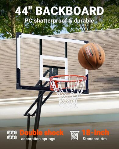 طوق كرة السلة WIN.MAX في الهواء الطلق مع لوحة خلفية مقاومة للكسر مقاس 44 بوصة وقاعدة أكبر، نظام هدف طوق كرة السلة المحمول 4.9FT-10FT قابل للتعديل، للشباب/الكبار في الفناء الخلفي/الممر/جانب حمام السباحة in Kuwait