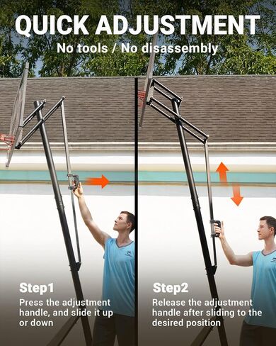 طوق كرة السلة WIN.MAX في الهواء الطلق مع لوحة خلفية مقاومة للكسر مقاس 44 بوصة وقاعدة أكبر، نظام هدف طوق كرة السلة المحمول 4.9FT-10FT قابل للتعديل، للشباب/الكبار في الفناء الخلفي/الممر/جانب حمام السباحة in Kuwait