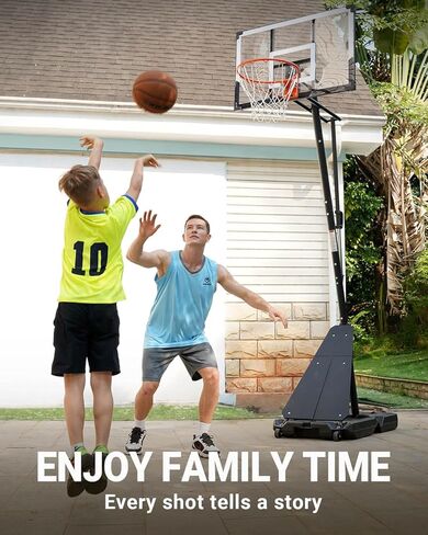 طوق كرة السلة WIN.MAX في الهواء الطلق مع لوحة خلفية مقاومة للكسر مقاس 44 بوصة وقاعدة أكبر، نظام هدف طوق كرة السلة المحمول 4.9FT-10FT قابل للتعديل، للشباب/الكبار في الفناء الخلفي/الممر/جانب حمام السباحة in Kuwait