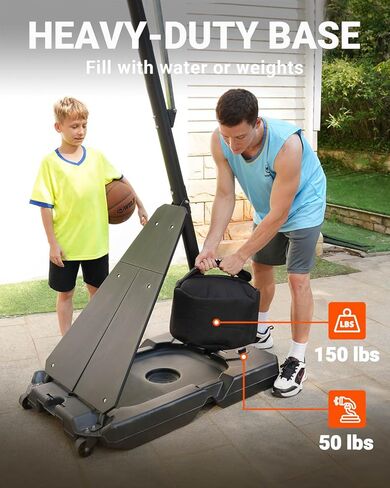 طوق كرة السلة WIN.MAX في الهواء الطلق مع لوحة خلفية مقاومة للكسر مقاس 44 بوصة وقاعدة أكبر، نظام هدف طوق كرة السلة المحمول 4.9FT-10FT قابل للتعديل، للشباب/الكبار في الفناء الخلفي/الممر/جانب حمام السباحة in Kuwait