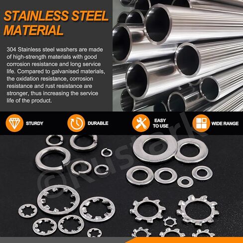 400Pcs 6 Sizes 304 Stainless Steel SAE External & Internal Star Washers & Split Lock Washers & Flat Washer Assortment Kit Spring Lock Washer for Home Industry Construction in Saudi Arabia