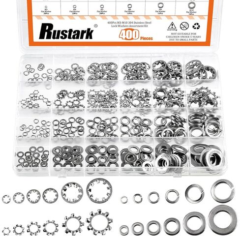 400Pcs 6 Sizes 304 Stainless Steel SAE External & Internal Star Washers & Split Lock Washers & Flat Washer Assortment Kit Spring Lock Washer for Home Industry Construction in Saudi Arabia