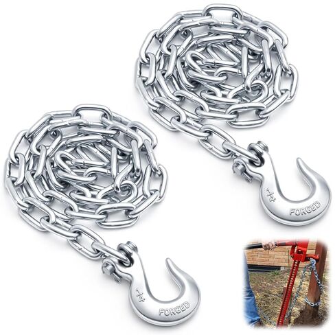 2 Pack 48 Inch Chain and Slip Hook for T Post Puller Fence Post Remover Tool Galvanized Steel Lifting Chain, Works with Jack Lever, Heavy Duty for Fence Poles Sign Tree Stumps Removal Repair in Kuwait