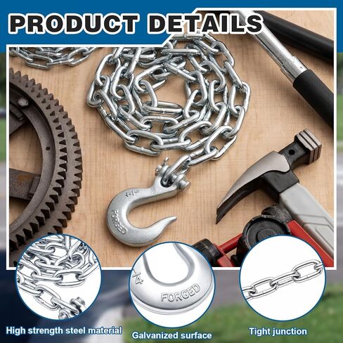 2 Pack 48 Inch Chain and Slip Hook for T Post Puller Fence Post Remover Tool Galvanized Steel Lifting Chain, Works with Jack Lever, Heavy Duty for Fence Poles Sign Tree Stumps Removal Repair in Kuwait