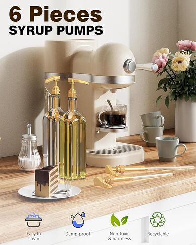 6 Pcs Coffee Syrup Pumps, Syrup Pump Dispenser for 750ml / 25.4oz Davinci and Skinny Syrup Bottles (Gold), Syrup Pump Dispenser for Kitchen Dining Coffee Bar in Saudi Arabia