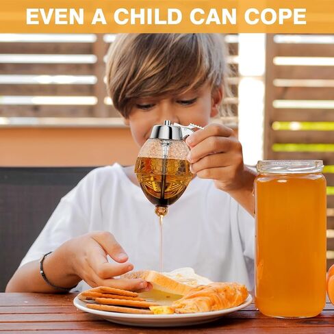 موزع العسل بدون تقطير زجاجي 8 أونصة مع سطح بلاستيكي، برطمان عسل جميل على شكل قرص العسل مع حامل - حاوية شفافة مقاس 6 بوصات، وعاء عسل، موزع شراب القيقب، ديكور مثالي للنحل للمطبخ المنزلي in Kuwait