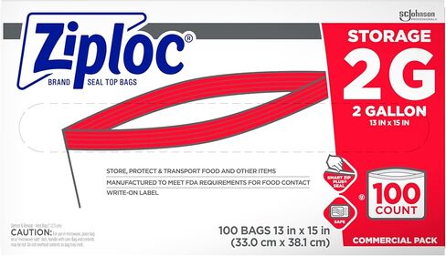 أكياس تخزين الطعام الاحترافية من العلامة التجارية Ziploc من SC Johnson سعة 2 جالون، أكياس تخزين الطعام من العلامة التجارية Ziploc، عبوة تجارية، صندوق مكون من 100 قطعة، للاستخدام الاحترافي فقط in Kuwait