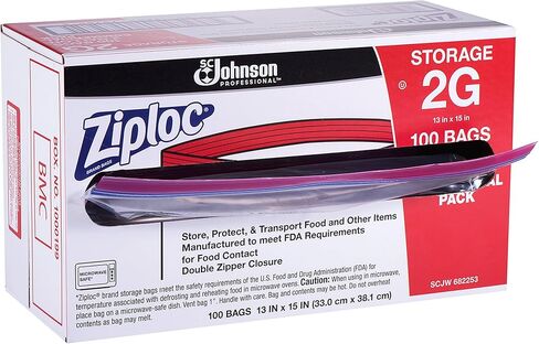 أكياس تخزين الطعام الاحترافية من العلامة التجارية Ziploc من SC Johnson سعة 2 جالون، أكياس تخزين الطعام من العلامة التجارية Ziploc، عبوة تجارية، صندوق مكون من 100 قطعة، للاستخدام الاحترافي فقط in Kuwait