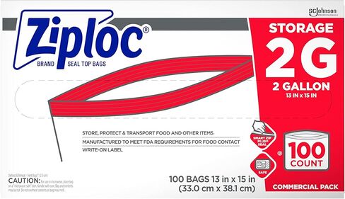 أكياس تخزين الطعام الاحترافية من العلامة التجارية Ziploc من SC Johnson سعة 2 جالون، أكياس تخزين الطعام من العلامة التجارية Ziploc، عبوة تجارية، صندوق مكون من 100 قطعة، للاستخدام الاحترافي فقط in Kuwait