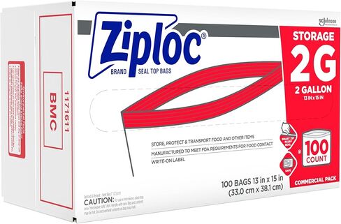 أكياس تخزين الطعام الاحترافية من العلامة التجارية Ziploc من SC Johnson سعة 2 جالون، أكياس تخزين الطعام من العلامة التجارية Ziploc، عبوة تجارية، صندوق مكون من 100 قطعة، للاستخدام الاحترافي فقط in Kuwait