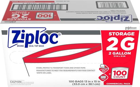 أكياس تخزين الطعام الاحترافية من العلامة التجارية Ziploc من SC Johnson سعة 2 جالون، أكياس تخزين الطعام من العلامة التجارية Ziploc، عبوة تجارية، صندوق مكون من 100 قطعة، للاستخدام الاحترافي فقط in Kuwait