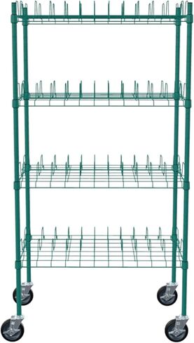 حامل تجفيف تجاري من PRO&Family مقاس 24 بوصة × 48 بوصة من الإيبوكسي الأخضر المتنقل ذو 4 طبقات مع عجلات - رفوف سلكية شديدة التحمل لتجفيف الأطباق وتخزين المطبخ واستخدام خدمة الطعام (فتحات 3 بوصات) in Kuwait