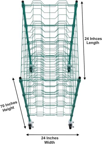 حامل تجفيف تجاري من PRO&Family مقاس 24 بوصة × 48 بوصة من الإيبوكسي الأخضر المتنقل ذو 4 طبقات مع عجلات - رفوف سلكية شديدة التحمل لتجفيف الأطباق وتخزين المطبخ واستخدام خدمة الطعام (فتحات 3 بوصات) in Kuwait