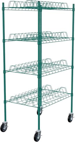 حامل تجفيف تجاري من PRO&Family مقاس 24 بوصة × 48 بوصة من الإيبوكسي الأخضر المتنقل ذو 4 طبقات مع عجلات - رفوف سلكية شديدة التحمل لتجفيف الأطباق وتخزين المطبخ واستخدام خدمة الطعام (فتحات 3 بوصات) in Kuwait