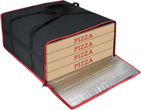 حقيبة توصيل البيتزا المعزولة مقاس 20 بوصة × 20 بوصة × 8 بوصة، حاملة تسخين البيتزا الحرارية، تحمل 4 صناديق، حقيبة طعام ساخنة ممتازة لـ DoorDash وUberEats، سوداء in Kuwait