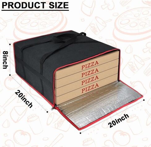 حقيبة توصيل البيتزا المعزولة مقاس 20 بوصة × 20 بوصة × 8 بوصة، حاملة تسخين البيتزا الحرارية، تحمل 4 صناديق، حقيبة طعام ساخنة ممتازة لـ DoorDash وUberEats، سوداء in Kuwait