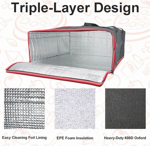 حقيبة توصيل البيتزا المعزولة مقاس 20 بوصة × 20 بوصة × 8 بوصة، حاملة تسخين البيتزا الحرارية، تحمل 4 صناديق، حقيبة طعام ساخنة ممتازة لـ DoorDash وUberEats، سوداء in Kuwait