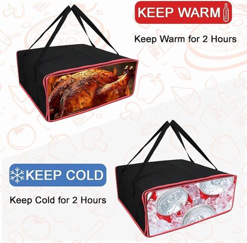 حقيبة توصيل البيتزا المعزولة مقاس 20 بوصة × 20 بوصة × 8 بوصة، حاملة تسخين البيتزا الحرارية، تحمل 4 صناديق، حقيبة طعام ساخنة ممتازة لـ DoorDash وUberEats، سوداء in Kuwait