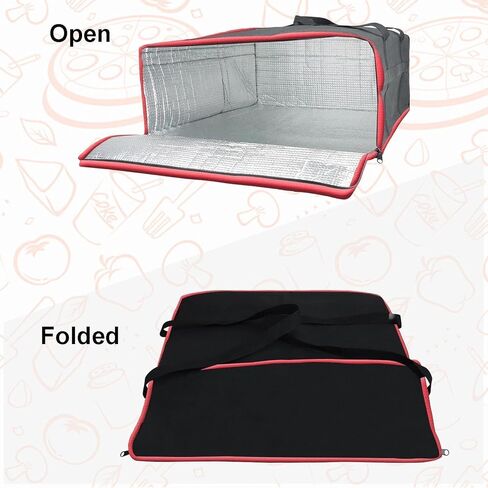 حقيبة توصيل البيتزا المعزولة مقاس 20 بوصة × 20 بوصة × 8 بوصة، حاملة تسخين البيتزا الحرارية، تحمل 4 صناديق، حقيبة طعام ساخنة ممتازة لـ DoorDash وUberEats، سوداء in Kuwait