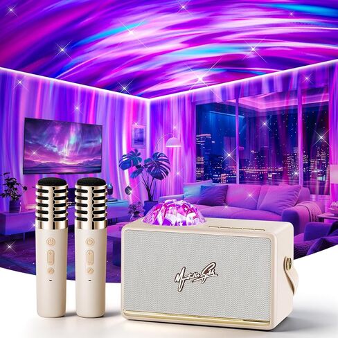 آلة كاريوكي للأطفال والبالغين في سن المراهقة مع جهاز عرض الأضواء الشمالية، 16 لونًا 2 ميكروفون كاريوكي للأطفال آلة كاريوكي صغيرة ضوء أورورا، 6 مغير صوت هدايا للفتيات المراهقات أشياء عصرية in Kuwait