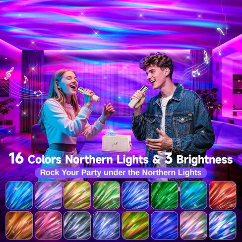 آلة كاريوكي للأطفال والبالغين في سن المراهقة مع جهاز عرض الأضواء الشمالية، 16 لونًا 2 ميكروفون كاريوكي للأطفال آلة كاريوكي صغيرة ضوء أورورا، 6 مغير صوت هدايا للفتيات المراهقات أشياء عصرية in Kuwait